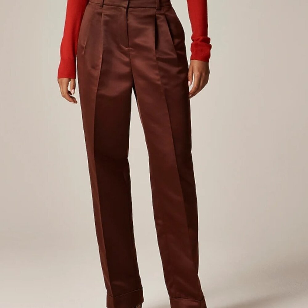 J.Crew Wide‑Leg Pleated Pant in Duchesse Satin – French Press – Size 0 – NWT